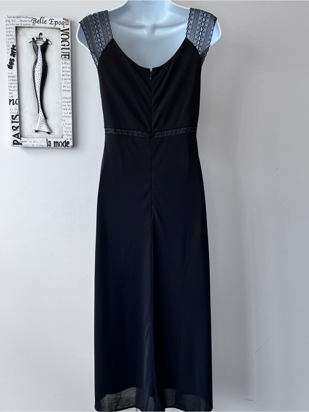 Phoebe Y2K Elegant Black Lace-Trim Wedding Guest Cocktail Midi Dress Size 6 - Picture 7 of 11